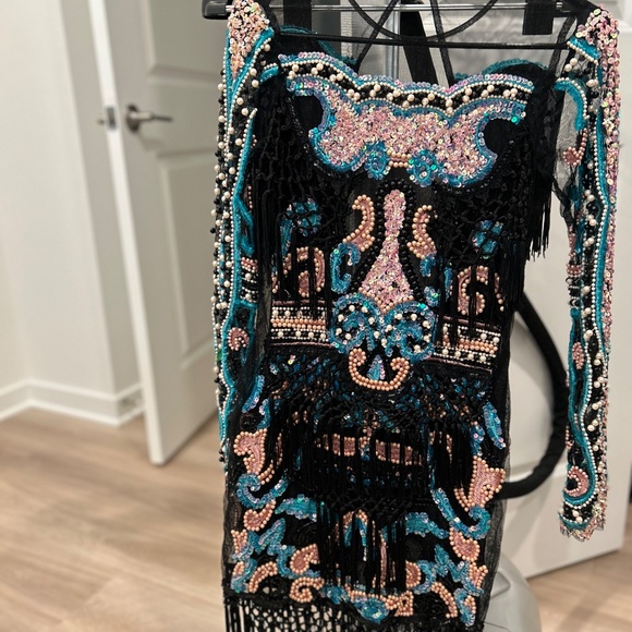 Crochet & Embellished Mesh Black Dress - Picture 4 of 4